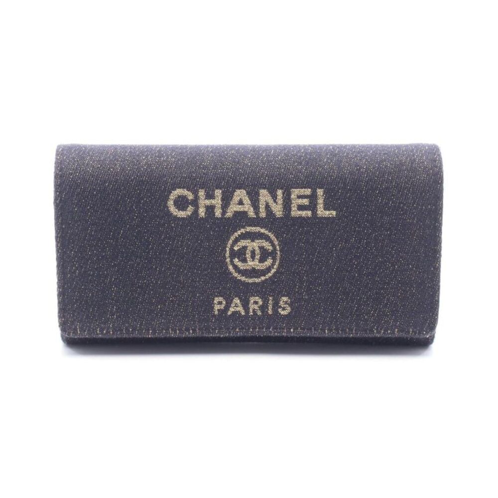 Chanel Deauville Long Flap Wallet Canvas Leather Long Wallet